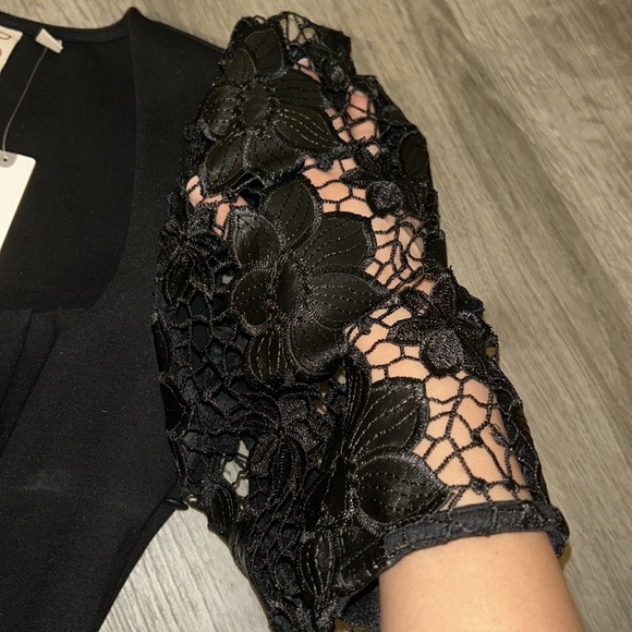 DOLAN LEFT COAST  Faux-Leather Cutwork Puff-Sleeve Blouse - Picture 9 of 10